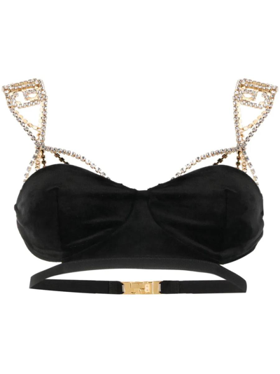 Gcds Velvet Mini Top With Logo Straps And Crystals In Black
