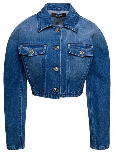 Versace Giubbotto Denim In Blue