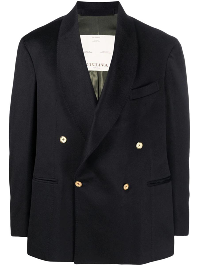 Giuliva Heritage David Double-breasted Cashmere Blazer In Navy Blue