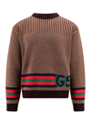 Gucci Web Motif Wool And Cotton Sweater In Brown