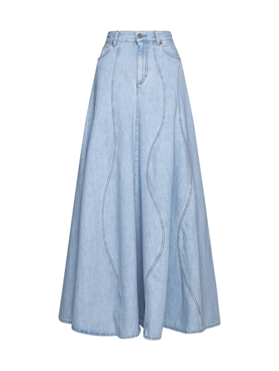 Haikure Panelled Cotton Maxi Denim Skirt In Light Blue