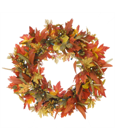 Village Lighting Company 24" Holiday Wreath With Lights, Fall Harvest Leaf In Assorted