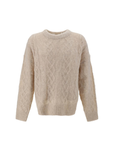 Isabel Marant Cableknit Crewneck Sweater In Light Beige