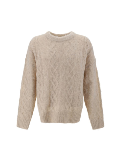 Isabel Marant Cableknit Crewneck Sweater In Beige