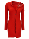 Jacquemus The Colin Asymmetric Long Sleeve Wool Blend Dress In Red