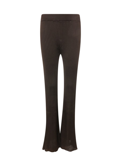 Jil Sander Womens 201 Elasticated-waistband Ribbed-texture Flared-leg Mid-rise Woven Trousers In Brown