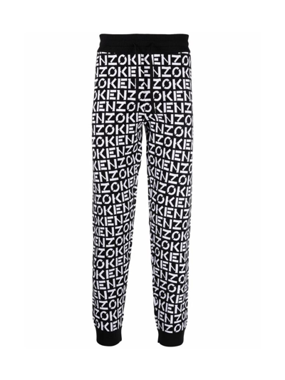 Kenzo Mens Black Embroidered Intarsia-knit Joggers