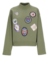 Kenzo Badges Patch Knitted High-neck Sweatshirt In Green