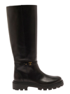 TOD'S BLACK KNEE BOOTS WITH LOGO DETAIL AND CHUNKY PLATFORM IN LEATHER WOMAN