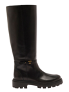 Tod's Black Knee Boots With Logo Detail And Chunky Platform In Leather Woman In Black