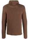 Lanvin Ribbed-knit Hooded Jumper In Brown