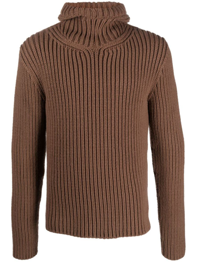 Lanvin Long Sleeved Hooded Knitted Jumper In Brown