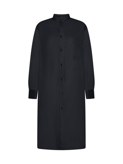 Lemaire High Neck Flared Cotton Dress In Caviar