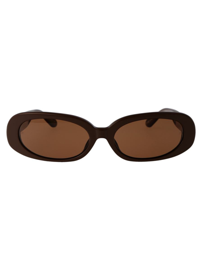 Linda Farrow X Rowen Rose Cara Oval Frame Sunglasses In 11 Brown Light Gold Brown