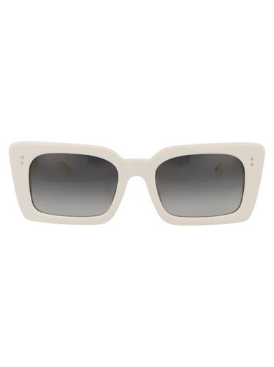 Linda Farrow Nieve Sunglasses In 07 White Light Gold Grey Gradient