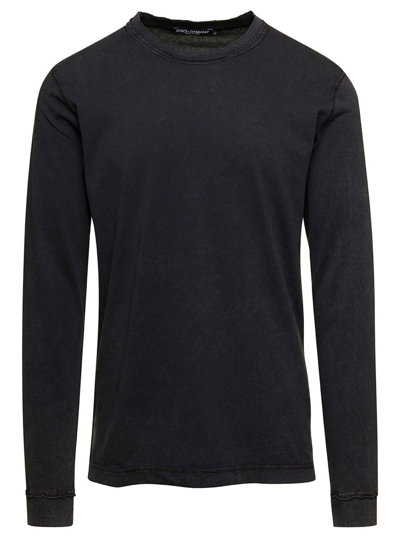 DOLCE & GABBANA BLACK LONG SLEEVES CREWNECK T-SHIRT IN COTTON MAN