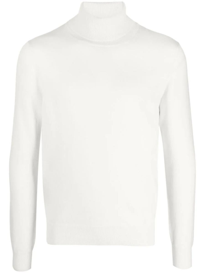 Malo Shaved Cyclist Turtleneck Knit Sweater In White