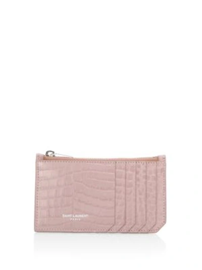 Saint Laurent Stamped Leather Card Case In Light Pink