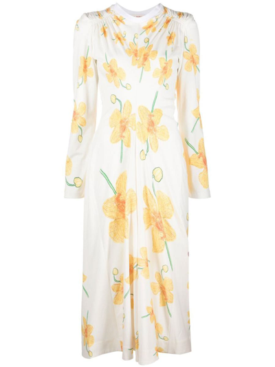 Marni All-over Floral-print Midi Dress In White