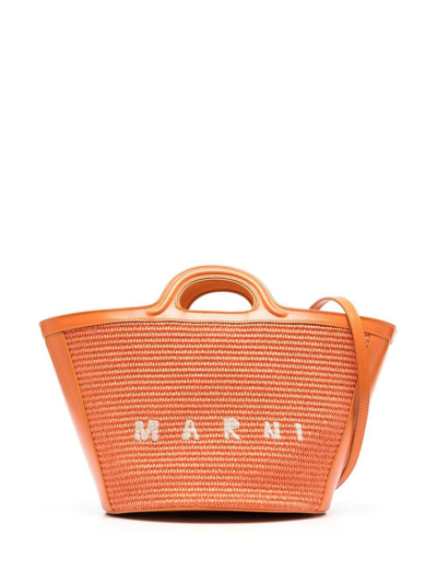 Marni Tote Bag With Embroidery In Yellow &amp; Orange