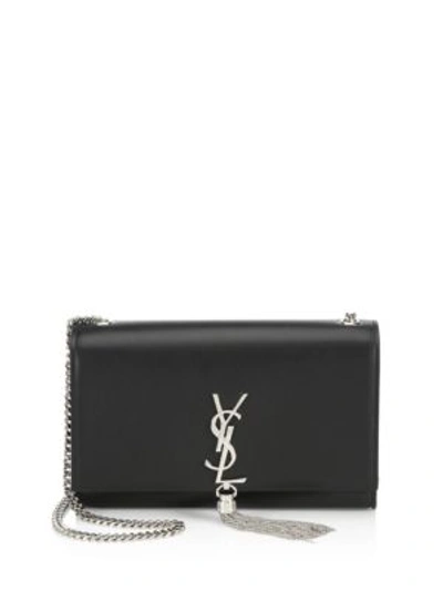 Saint Laurent Medium Kate Smooth Leather Tassel Chain Shoulder Bag In Black