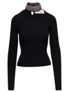 GIUSEPPE DI MORABITO BLACK TOP WUTH EMBELLISHED NECK AND CUT-OUT IN WOOL BLEND WOMAN