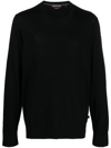 Michael Kors Wool Crew Neck Sweater With Ribbed Trim In Black