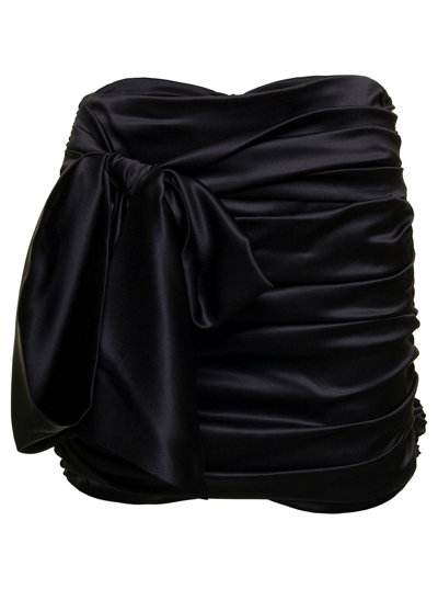 DOLCE & GABBANA SHORT BLACK DRAPED SKIRT WITH BOW DETAIL IN STRETCH SILK WOMAN