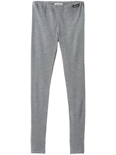 Miu Miu Silk Jersey Leggings In Grigio