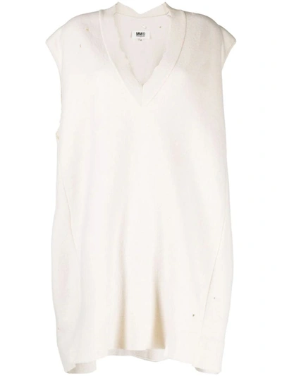 Mm6 Maison Margiela Distressed Sleeveless Knit Dress In White