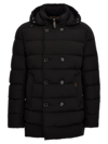 Moorer High Neck Double-breasted Parka With Detachable Hood In Black