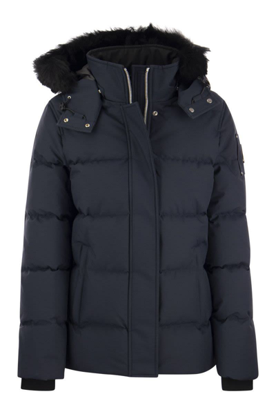 Moose Knuckles Cloud 3q - Down Jacket With Hood And Fur In Blue
