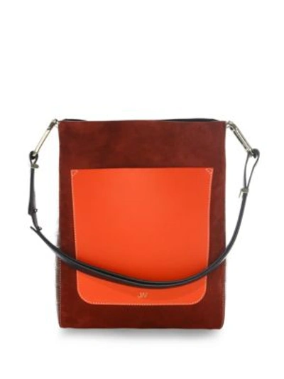 Jason Wu Julia Color Block Suede & Leather Shoulder Bag In Bordaux Multi/gold