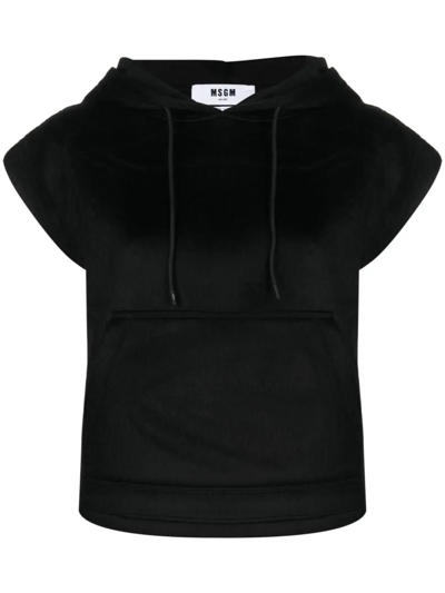 MSGM MSGM CAP-SLEEVE BRUSHED-EFFECT HOODIE