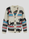 Msgm Patterned Intarsia-knit Cardigan In Offwhite