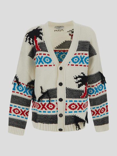 Msgm Patterned Intarsia-knit Cardigan In White