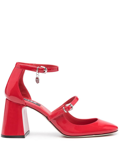 Msgm Logo-charm 90mm Leather Pumps In Red