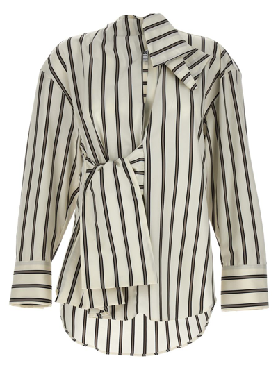 Msgm Striped Bow Shirt Shirt, Blouse Multicolor In Multicolour