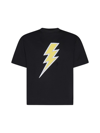 Neil Barrett Slim Fit Crew-neck T-shirt With Contrasting Detail In Blk/whi/yel