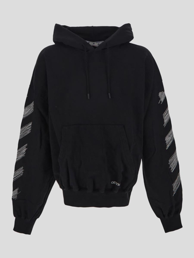 Off-white Scribble Diag-print Cotton Hoodie In Black Whit