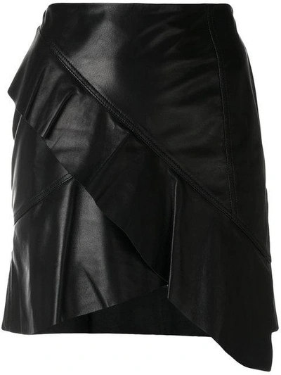 Iro Ruffled Leather Wrap-effect Mini Skirt In Black