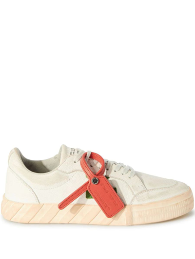 Off-white Low Vulcanized Distressed Sneakers In White,green