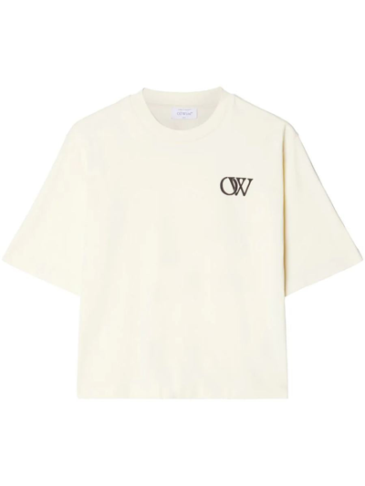 Off-white Ow-print Cotton T-shirt In Beige Black