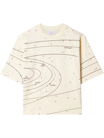 Off-white Solar System Cotton T-shirt In Beige Black