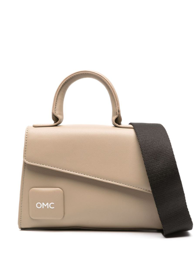 Omc Logo-print Leather Tote In Beige