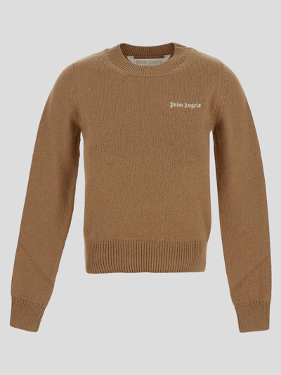 Palm Angels Classic Logo Knit Sweater In Brown