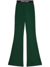 Palm Angels Flared Forest Green Cotton Fleece Jogger Trousers In Green
