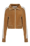Palm Angels Velvet Sweatshirt With Zip Closure In Camel