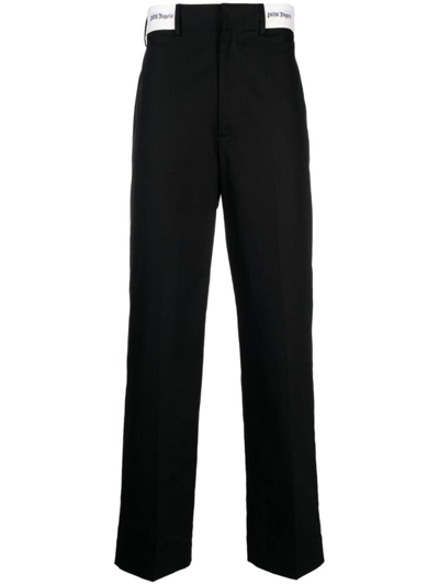Palm Angels Logo Patch Chino Pants In Black