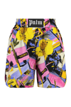 Palm Angels Miami Multicolor Shorts With All-over Graphic Print In Viscose Woman In Multicolor